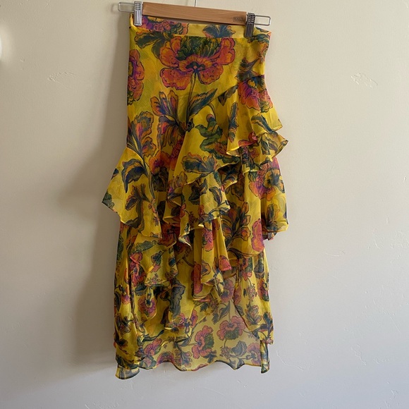 MISA Los Angeles Carmen Floral Asymmetric Ruffle Skirt - Picture 2 of 4